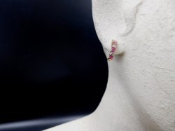 One pair of Silver Vermeil Half Hoop Ruby Red  Rhinestones Pierced Earrings